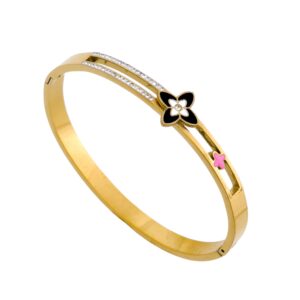 Black Floral Enamel Kada Bracelet