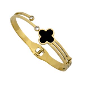 Gold-Toned Black Clover Kada Bracelet