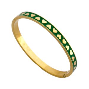 Gold-Toned Green Enamel Heart Bracelet